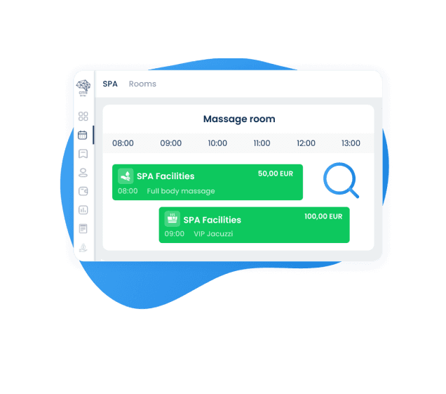 OTA Sync Spa Module hotel solution 8AM: Full Body Massage - 50 EUR 9AM: VIP Jacuzzi - 100 EUR.