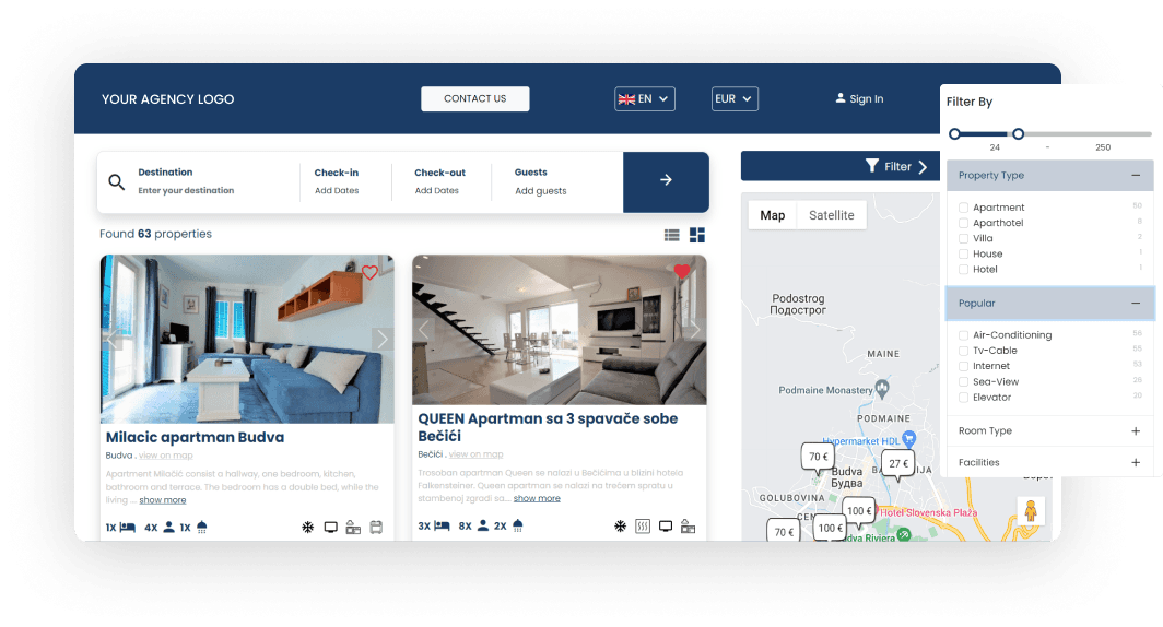 Multiproperty booking engine to manage multiple properties at once.